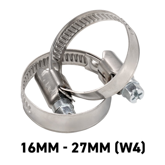 W4 Stainless Steel Hose Clips, 16mm - 27mm