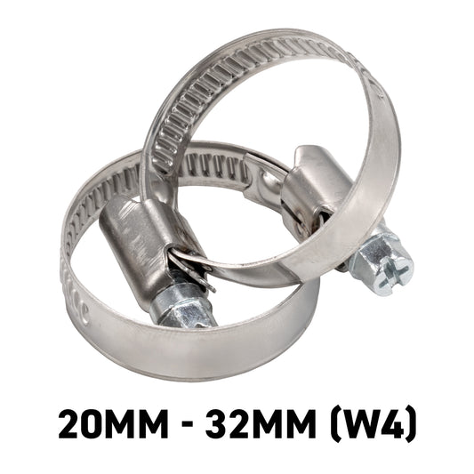 W4 Stainless Steel Hose Clips, 20mm - 32mm