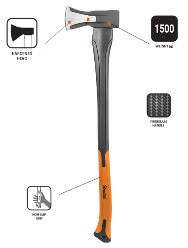 1500g Log Splitting Axe with Fibreglass Handle