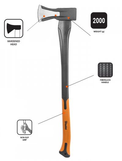 2000g Log Splitting Axe with Fibreglass Handle