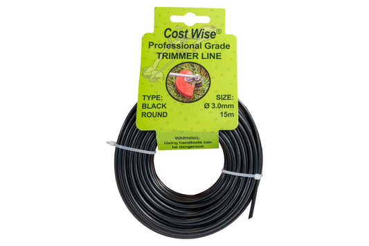 15m Black Rounded Trimmer Line, 3mm
