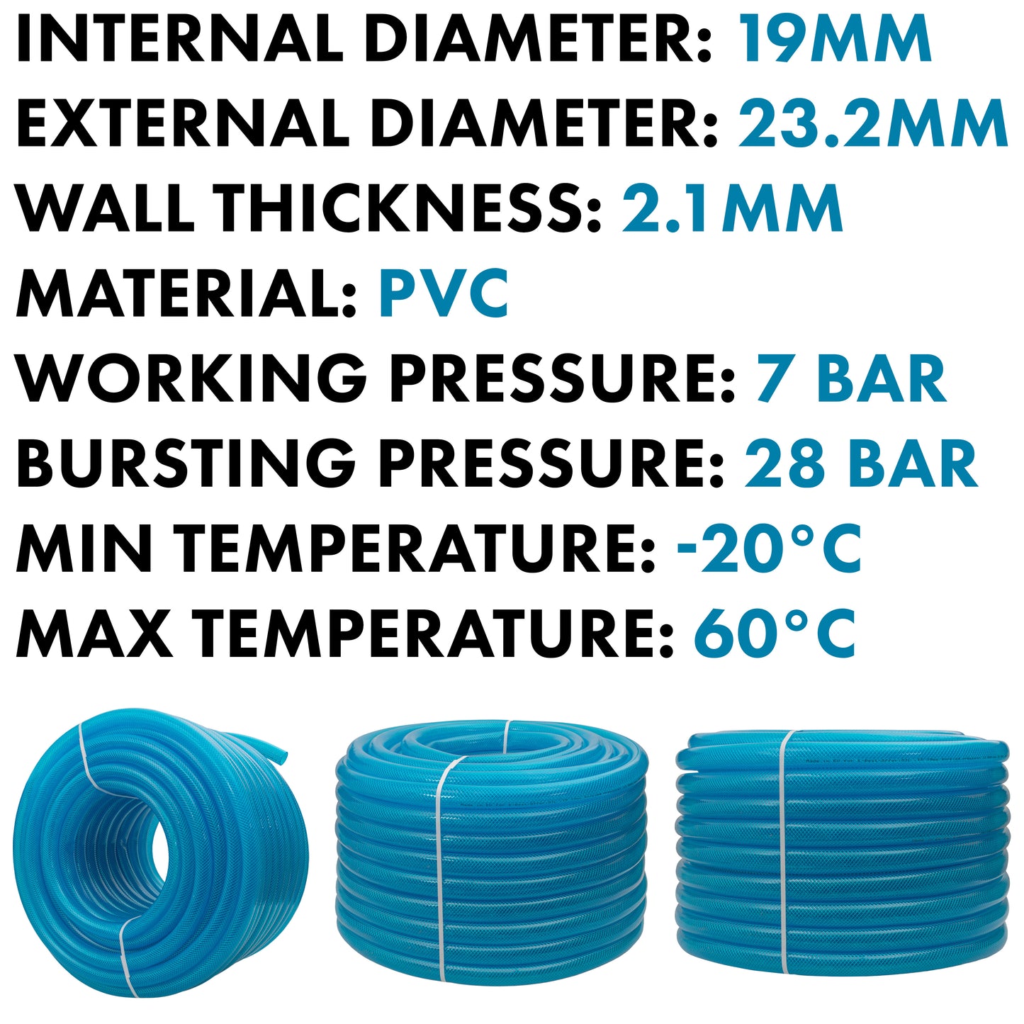 19mm Braided PVC Fuel Tech Hose, Transparent Blue