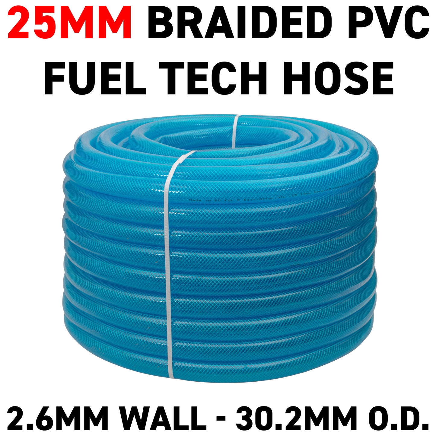 25mm Braided PVC Fuel Tech Hose, Transparent Blue