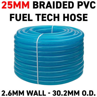 25mm Braided PVC Fuel Tech Hose, Transparent Blue