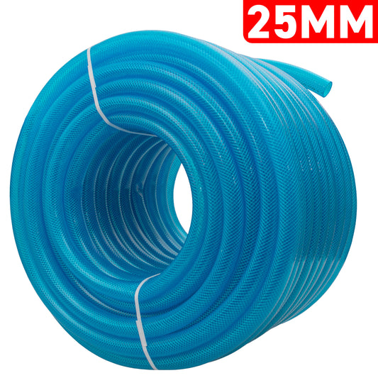 25mm Braided PVC Fuel Tech Hose, Transparent Blue