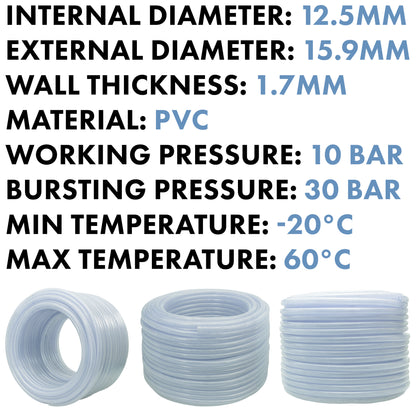 12.5mm Braided PVC Tech Hose, 1.7mm Wall Thickness