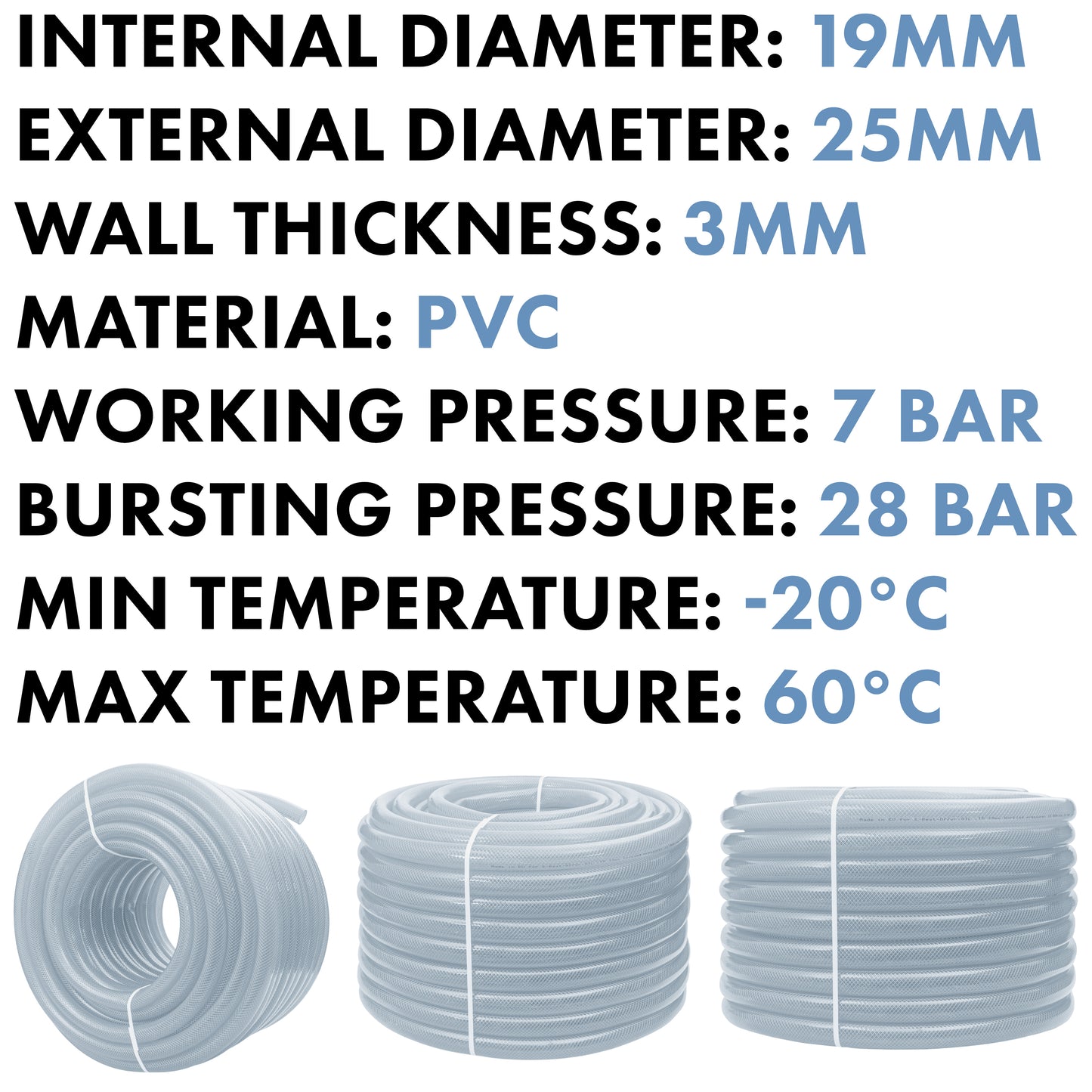 19mm Braided PVC Tech Hose, 3mm Wall Thickness