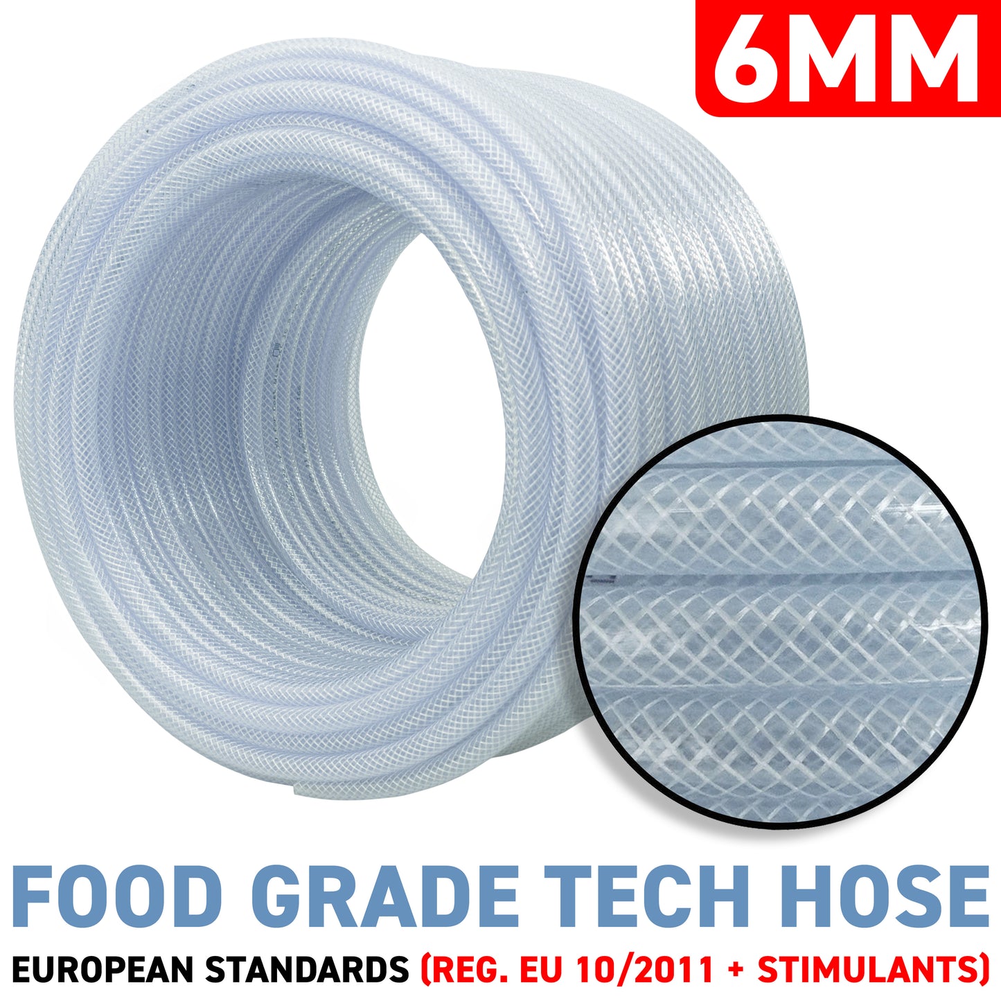 6mm Braided PVC Tech Hose, 1.6mm Wall Thickness