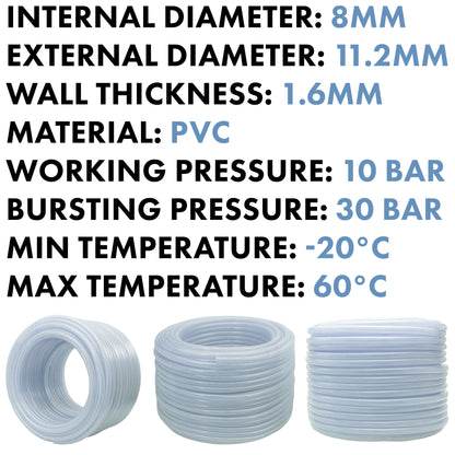 8mm Braided PVC Tech Hose, 1.6mm Wall Thickness