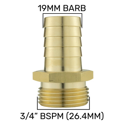Brass 19mm Barbed Joiner with 3/4" BSP Male Thread