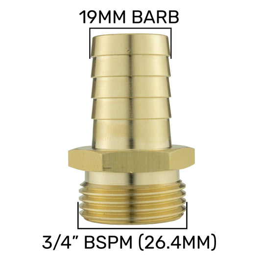 Brass 19mm Barbed Joiner with 3/4" BSP Male Thread