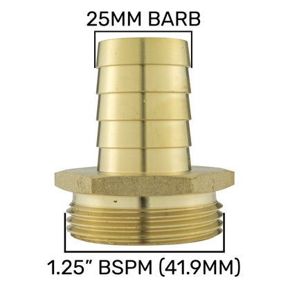 Brass 25mm Barbed Joiner with 1.25" BSP Male Thread