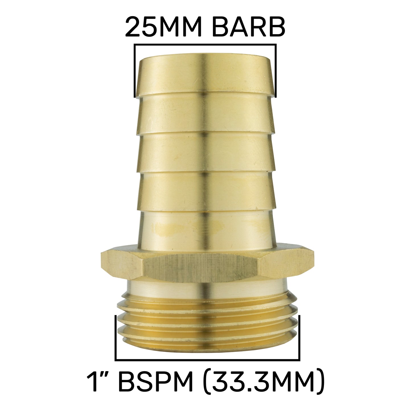 Brass 25mm Barbed Joiner with 1" BSP Male Thread