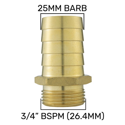 Brass 25mm Barbed Joiner with 3/4" BSP Male Thread