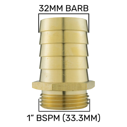 Brass 32mm Barbed Joiner with 1" BSP Male Thread