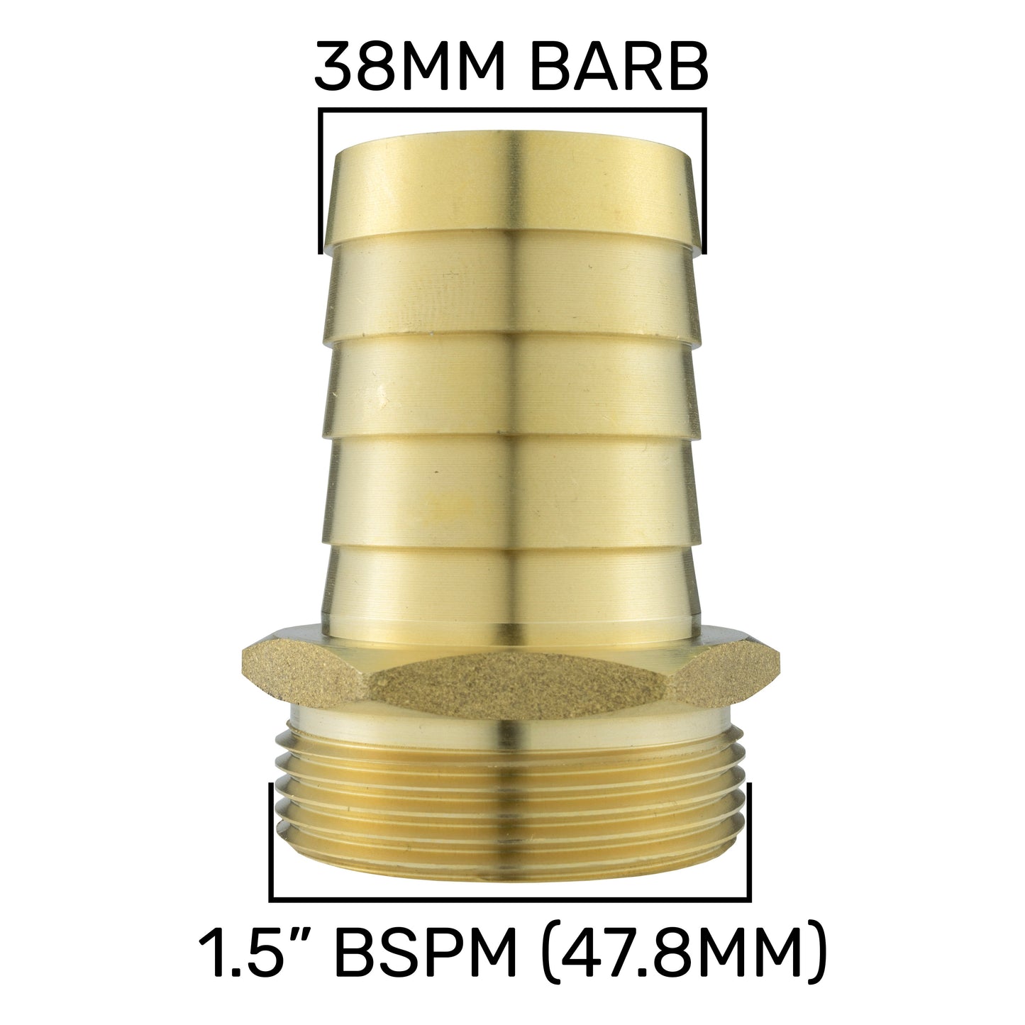 Brass 38mm Barbed Joiner with 1.5" BSP Male Thread