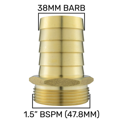 Brass 38mm Barbed Joiner with 1.5" BSP Male Thread