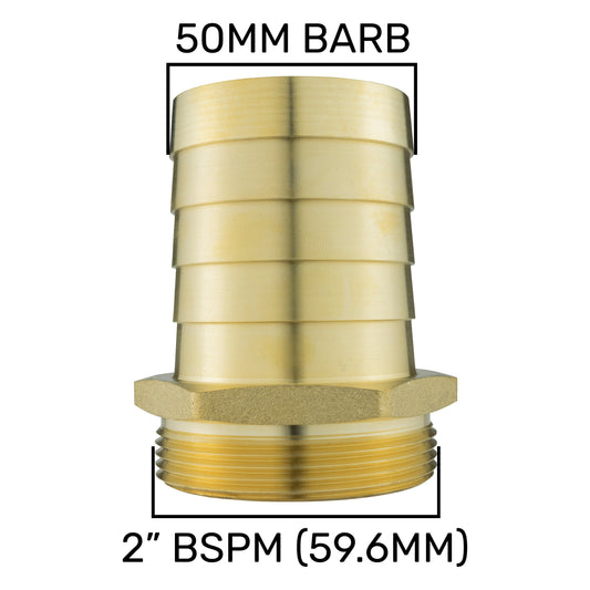 Brass 50mm Barbed Joiner with 2" BSP Male Thread