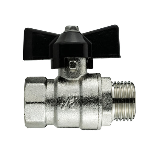Male to Female Nickel Plated Brass Butterfly Valve, 1/2"