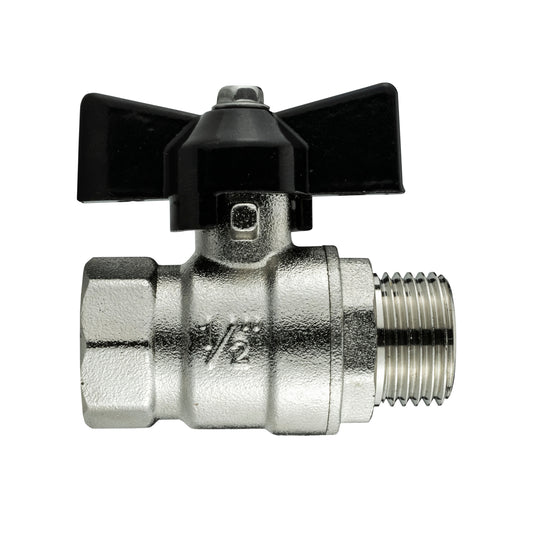 Male to Female Nickel Plated Brass Butterfly Valve, 1/2"