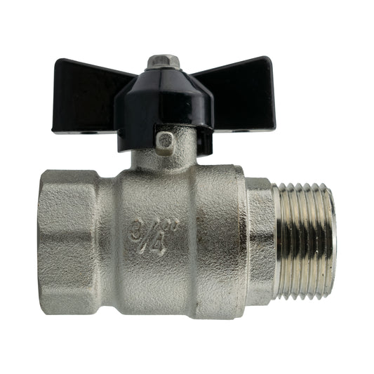 Male to Female Nickel Plated Brass Butterfly Valve, 3/4"