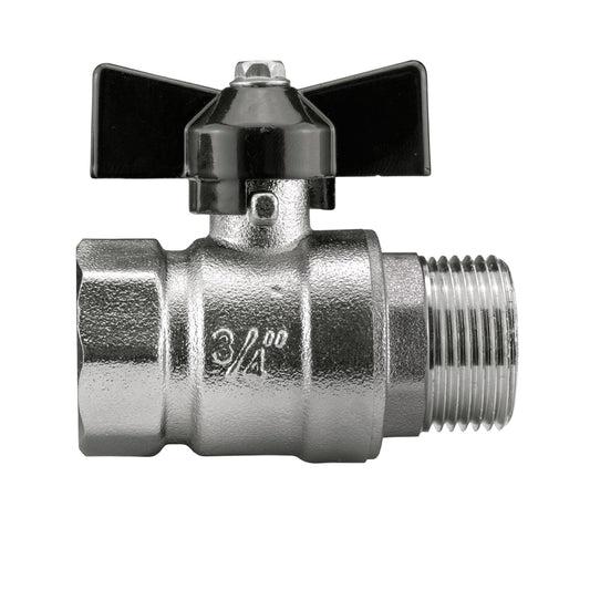 Male to Female Nickel Plated Zinc Butterfly Valve, 3/4"