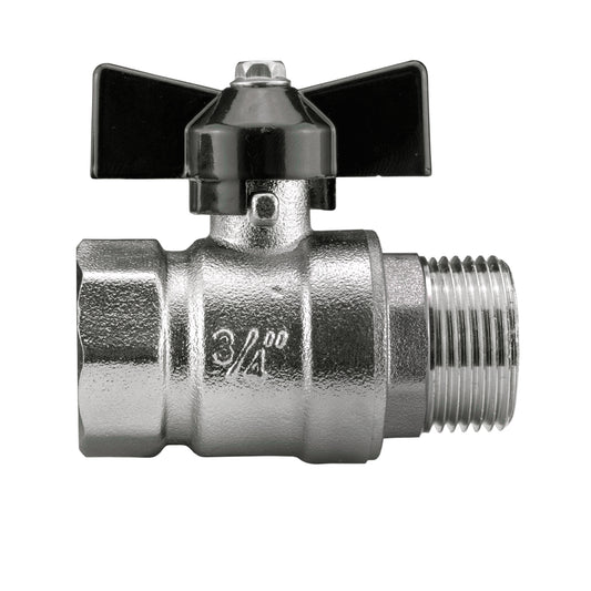 Male to Female Nickel Plated Zinc Butterfly Valve, 3/4"
