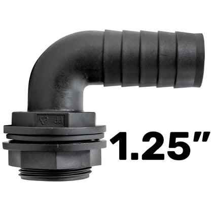 Water Butt 90° Overflow Elbow with Nut & Washer, 1.25"