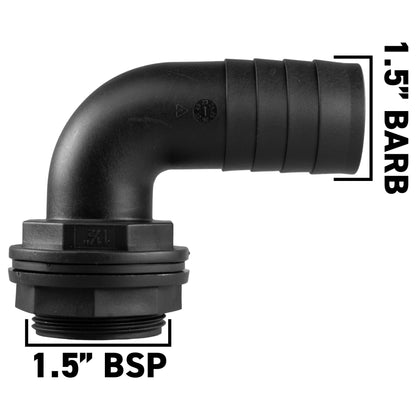 Water Butt 90° Overflow Elbow with Nut & Washer, 1.5"