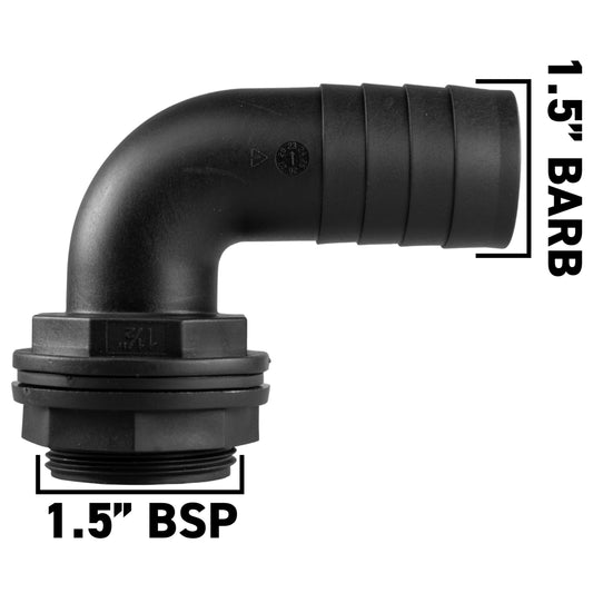 Water Butt 90° Overflow Elbow with Nut & Washer, 1.5"
