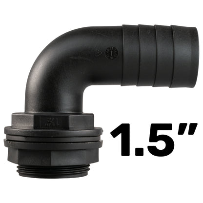 Water Butt 90° Overflow Elbow with Nut & Washer, 1.5"