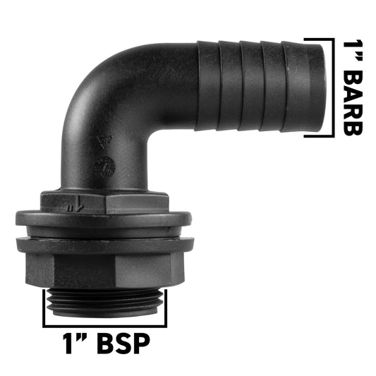 Water Butt 90° Overflow Elbow with Nut & Washer, 1"
