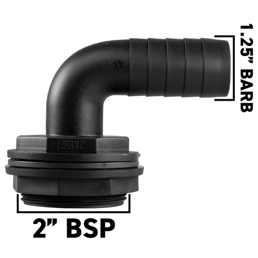 Water Butt 90° Overflow Elbow with Nut & Washer, 2" - 1.25"