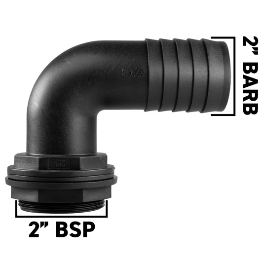 Water Butt 90° Overflow Elbow with Nut & Washer, 2"