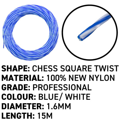15m Dual Core Twisted Blue Chess Trimmer Line, 1.6mm