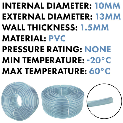 10mm x 13mm Clear PVC Tech Hose