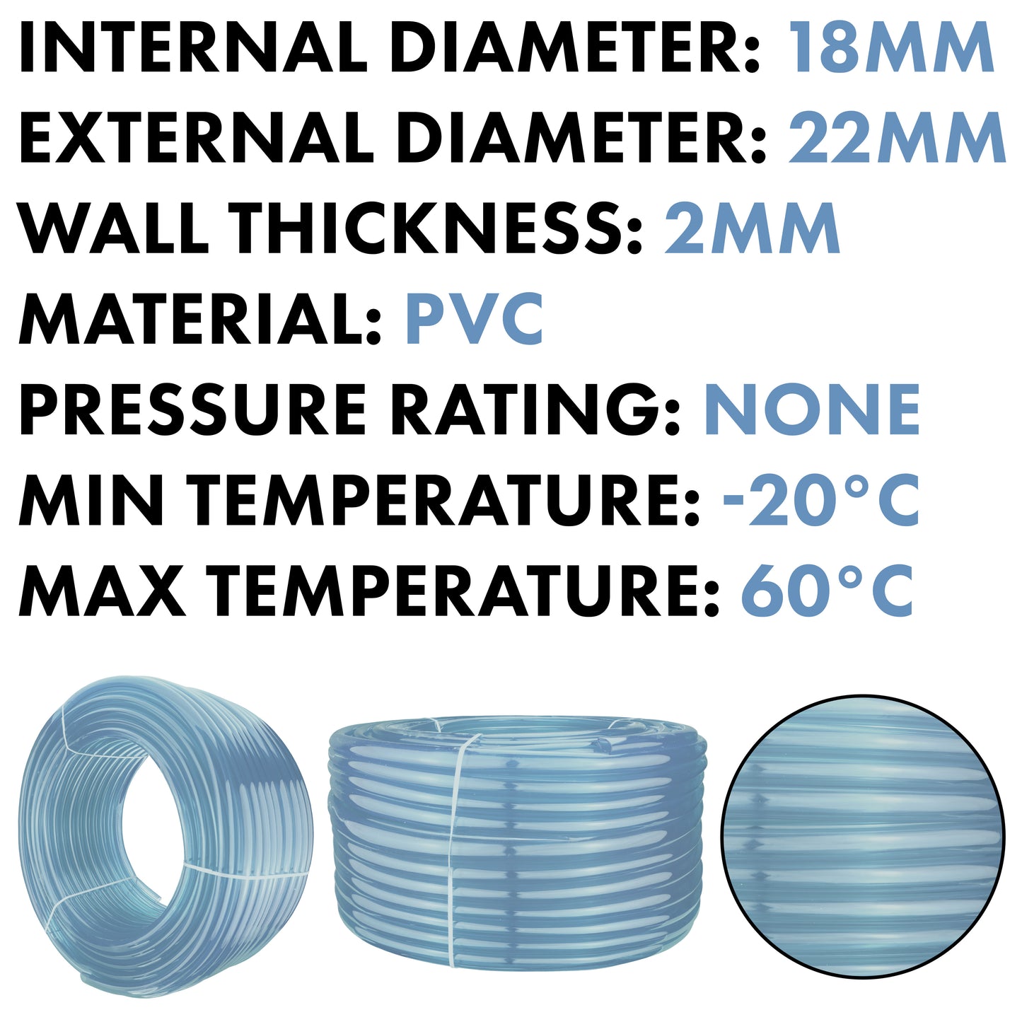 18mm x 22mm Clear PVC Tech Hose