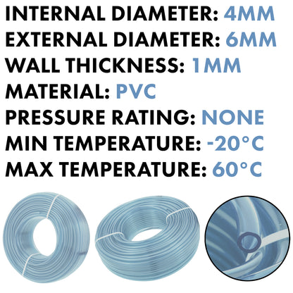 4mm x 6mm Clear PVC Tech Hose