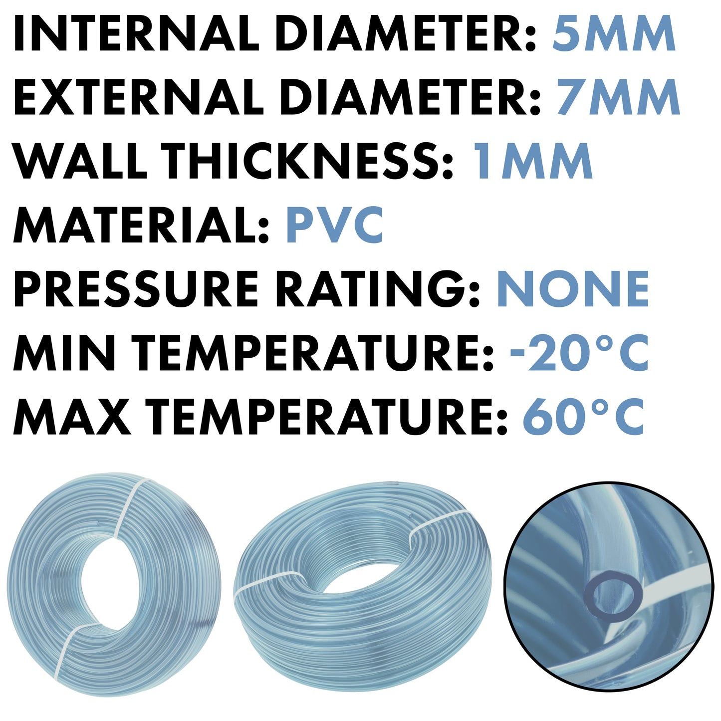 5mm x 7mm Clear PVC Tech Hose
