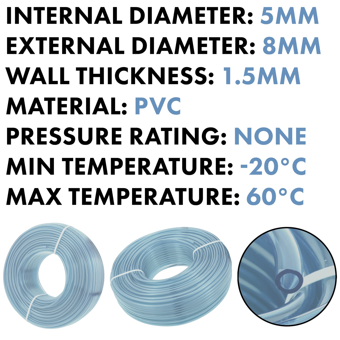 5mm x 8mm Clear PVC Tech Hose