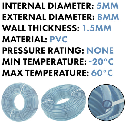 5mm x 8mm Clear PVC Tech Hose
