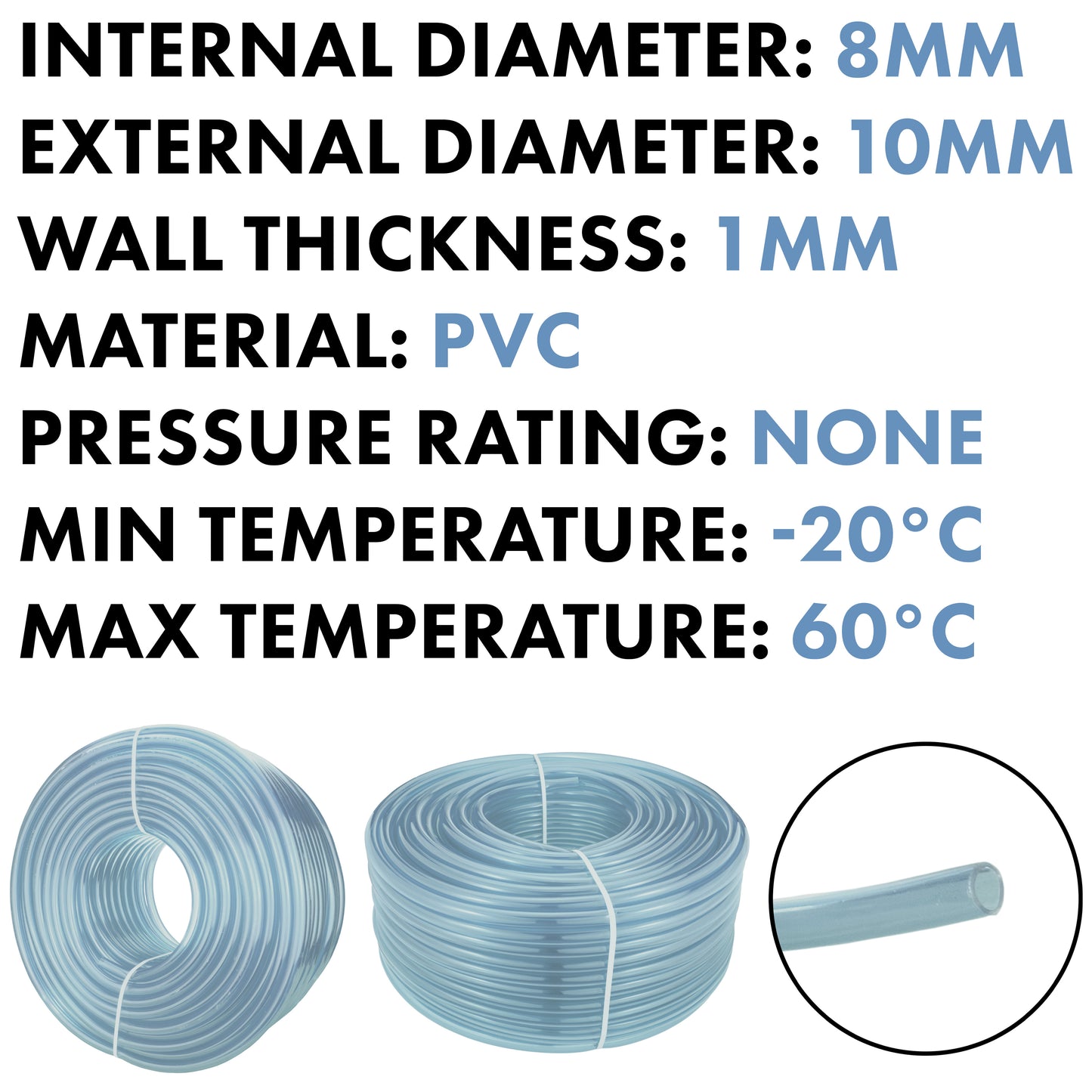 8mm x 10mm Clear PVC Tech Hose