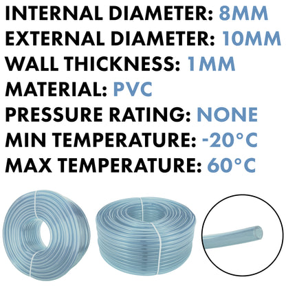 8mm x 10mm Clear PVC Tech Hose