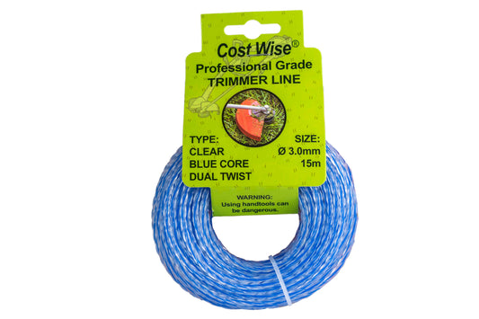 15m Dual Core Twisted Blue Trimmer Line, 3mm