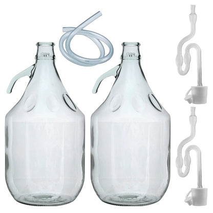 5L Clear Glass Demijohn Bottles with Airlocks, Bungs & Siphon Pipe, Box of 2