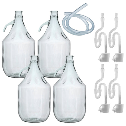 5L Clear Glass Demijohn Bottles with Airlocks, Bungs & Siphon Pipe, Box of 4