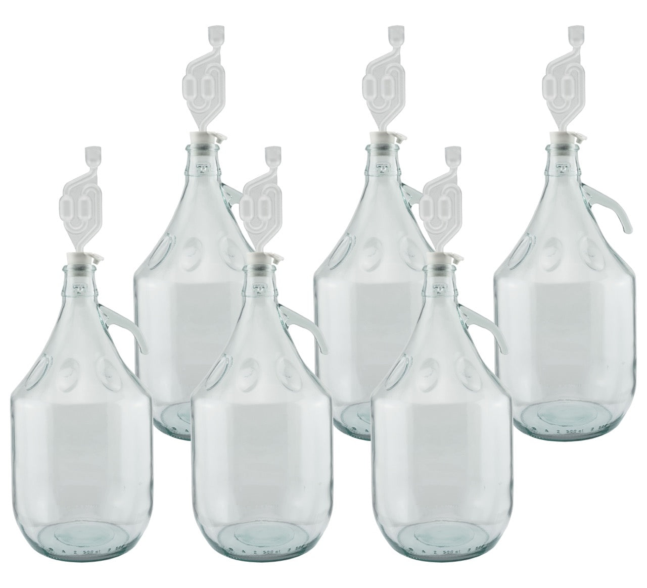 5L Clear Glass Demijohn Bottles with Airlocks & Bungs, Box of 6