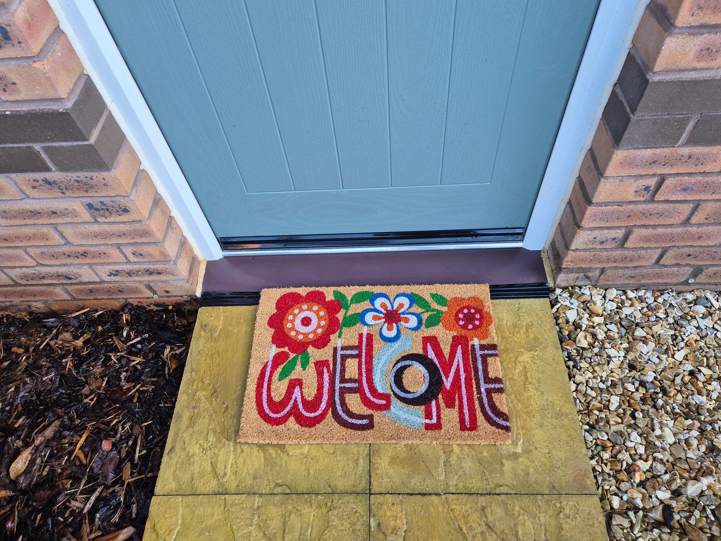 Coir Doormat, 60cm x 40cm - 'Welcome' (Flowers)