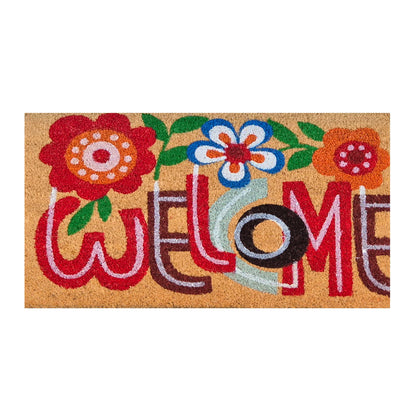 Coir Doormat, 60cm x 40cm - 'Welcome' (Flowers)