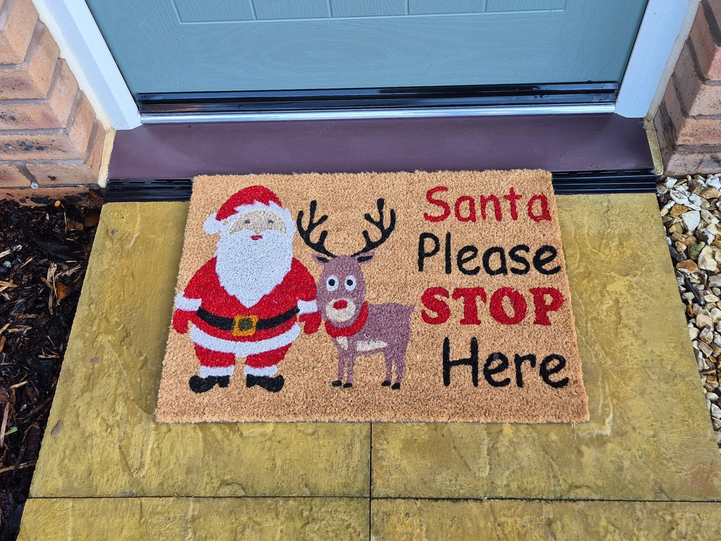 Coir Doormat, 60cm x 40cm - 'Santa Please Stop Here'